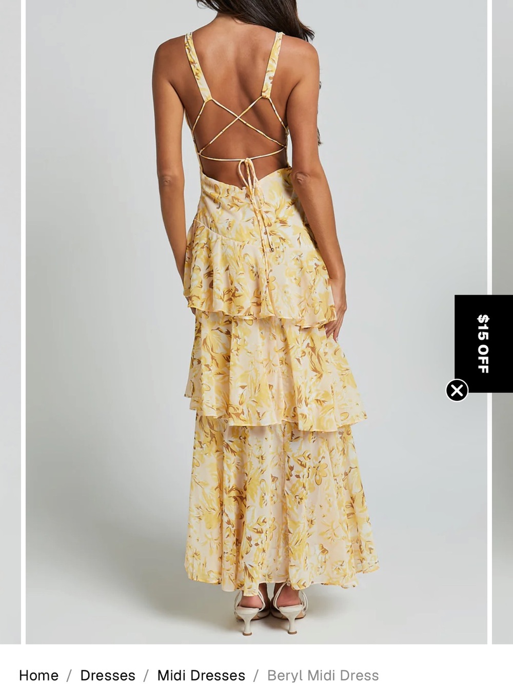 Showpo Yellow Floral Backless Tiered Maxi Dress
